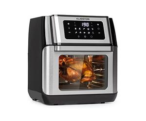 Klarstein AeroVital Fry hot air Fryer - 3D-Heating System: 1500W, XL-Volume: 10L, 9 Programs, Cool Touch housing, 60 Minute Timer, Thermostat: up to 220°C, Touch Screen Control Panel, Black/Silver
