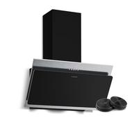 Klarstein Alessia Angled Cooker Hood - 60cm, 404 m³/h Airflow, A+++ Energy, LED Lighting, Stainless Steel & Black Glass, 3+Boost Speeds, Quiet, Recirculating & Exhaust, Extractor Hood