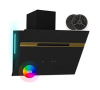 Klarstein Alina Wall Cooker Hood - 60cm Wall-Mounted Kitchen Extractor, 600 m³/h Air Flow, Touch Control, A Energy Efficiency, 9-Colour LED Lighting, Quiet 52 dB, Black-Gold