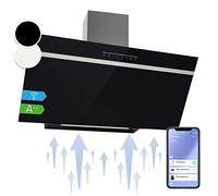 Klarstein Angled Exhaust Extractor Fan Hood, Smart Extractor Fan for Kitchens with Grease Filter, Powerful 514m³/h Airflow, IoT/Wi-Fi, RGB LED Lights, Low Noise, Class A++ Gas Cooker Hoods 90cm