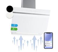 KLARSTEIN Angled Exhaust Extractor Fan Hood, Smart Extractor Fan for Kitchens with Grease Filter, Powerful 514m³/h Airflow, IoT/Wi-Fi, RGB LED Lights, Low Noise, Class A++ Gas Cooker Hoods 60cm, White