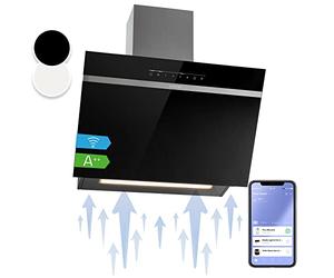 Klarstein Angled Exhaust Extractor Fan Hood, Smart Extractor Fan for Kitchens with Grease Filter, Powerful 514m³/h Airflow, IoT/Wi-Fi, RGB LED Lights, Low Noise, Class Gas Cooker Hoods 60cm