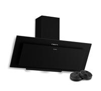 Klarstein Athena Angled Cooker Hood 90cm - 254 m³/h Airflow Energy, LED Lighting, 3 Speeds, Quiet, Recirculating & Exhaust, Dishwasher-Safe Filter, Modern Extractor Hood Black