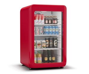 Klarstein Audrey Evo Drinks Fridge - 113L Beverage Refrigerator, Double-Glazed Door, LED Lighting, 0-10°C, Energy Class C, Retro Design, Adjustable Feet, Red