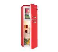 KLARSTEIN Audrey Retro - Retro Fridge-Freezer Combination, Fridge and Freezer, Refrigerator, Infinitely Variable Cooling Capacity, Interior Lighting, 41 dB Operating Noise, Red