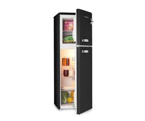 KLARSTEIN Audrey Retro - Retro Fridge-Freezer Combination, Fridge and Freezer, Refrigerator, Infinitely Variable Cooling Capacity, Interior Lighting, 41 dB Operating Noise, Black