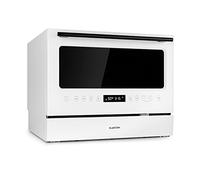 Klarstein Azuria Table Dishwasher - Freestanding, EEC, F, 6 Place Settings, Water Consumption: 6.5 Litres, 6 Wash Programmes, Self-Cleaning, 49 dB, Design Door with Black Glass Front, White