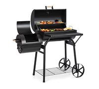 Klarstein Beef Brisket Smoker Grill - Charcoal Grill/Smoker , Stainless Steel Grill , Thermometer in Lid , Two Separate Grill Chambers , Simultaneous Smoking/Grilling , 2 Large Wheels , Black