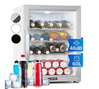 KLARSTEIN Beer Fridge, Glass Mini Fridge for Bedrooms, Food, & Drinks, Home Bar Small Wine Cooler, Glass Door Drinks Fridge, 60L Table Top w/Removable Shelves, Champagne & Waveform Rack