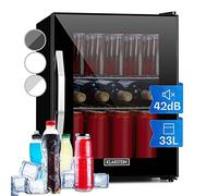 KLARSTEIN Beer Fridge, Glass Mini Fridge for Bedrooms, Food, & Drinks, Small Wine Cooler, Glass Door Drinks Fridge, 33L w/Removable Shelves, Indoor/Outdoor Home Bar Storage