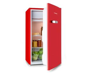 KLARSTEIN Beercracker - 90L Refrigerator, Volume: 90L, Energy Efficiency Class E, Freezer Compartment, Vegetable Compartment, 3 Door Compartments, Bottle Opener on the Device, 2 Glass Shelves, Red