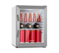 KLARSTEIN Beersafe 33 L Mini Fridge with Glass Door - Drinks Fridge, Silver | LED light, removable metal shelves, quiet, beer & beverage fridge for cans & bottles