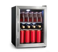 KLARSTEIN Beersafe 33 L Mini Fridge with Glass Door - Drinks Fridge, Silver | LED light, removable metal shelves, quiet, beer & beverage fridge for cans & bottles
