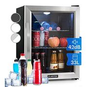 KLARSTEIN Beersafe 33 L Mini Fridge with Glass Door - Drinks Fridge, Silver | LED light, removable metal shelves, quiet, beer & beverage fridge for cans & bottles
