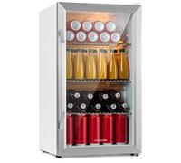 KLARSTEIN Beersafe 80 L Drinks Fridge with Glass Door, Silver/White | LED light, removable metal shelves, quiet, beer & beverage fridge for cans & bottles