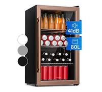 KLARSTEIN Beersafe XXL Beer Fridge, Glass Mini Fridge for Bedrooms, Quiet Small Fridge Wine Cooler, Indoor/Outdoor Home Bar Storage for Beverages, Soft Drinks, Removable Shelves, 3-10°C, 80L