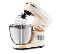 Klarstein Bella Kitchen Machine 1200 W, Stand Mixer with 4 L Stainless Steel Bowl, Planetary Mixing System, 6 Speeds, Pulse Function, 3 Attachments, Cream