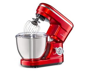 Klarstein Bella Mini Kitchen Machine - kneading Machine with 1200 W Power in 6 Speed Levels, Stainless Steel Mixer, Pulse Function, Planetary Mixing System, 3 Mixing attachments, red