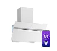 Klarstein BigBite Angled Cooker Hood - 60cm Glass, 417 m³/h Boost, A+++ Energy, LED Lighting, Touch Control, Quiet, 3+Boost Speeds, Exhaust & Recirculation, Kitchen Extractor, White