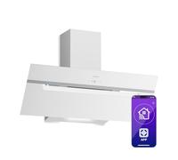 Klarstein BigBite Angled Cooker Hood 90cm - Glass Design, 417 m³/h Boost, A+++ Energy, LED Lighting, Touch Control, 3+Boost Speeds, Quiet, Exhaust & Recirculation, Extractor Hood, White