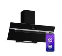 Klarstein BigBite Angled Cooker Hood 90cm - Glass Design, 417 m³/h Boost, A+++ Energy, LED Lighting, Touch Control, 3+Boost Speeds, Quiet, Exhaust & Recirculation, Extractor Hood, Black