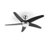 KLARSTEIN Bolero - 2-in-1 Ceiling Fan, Diameter: 134 cm, Ceiling Lamp, Low Power Consumption: 55W, Wood Blades, Air Flow of 10,212m³/h, Two Directions of Rotation, Remote Control Included - Black