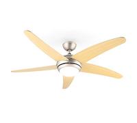 KLARSTEIN Bolero - 2-in-1 Ceiling Fan, Diameter: 134 cm, Ceiling Lamp, Low Power Consumption: 55W, Wood Blades, Air Flow of 10,21m³/h, Two Directions of Rotation, Remote Control Included - Maple