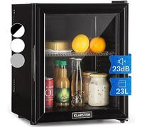 KLARSTEIN Brooklyn Mini Fridge for Bedrooms - Food, Drinks, Skincare & Beer Cooler, Glass Door Drinks, Adjustable Shelves, Office, Camping, 12-18°C, 24L