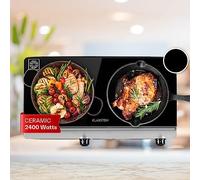 Klarstein Ceramic Hob, 2400W Electric Hob Ceramic Cooker, 2 Ring Electric Pan Built-In Table Top Cookers w/ 2 Hobs, Stainless Steel Heater Cooktops, Hot Plates for Cooking