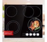 Klarstein Ceramic Hob, 6100W Electric Hob Ceramic Cooker, 4 Ring Electric Pan Hob, Built-In Table Top Cookers w/ 4 Hobs, Stainless Steel Heater Cooktops