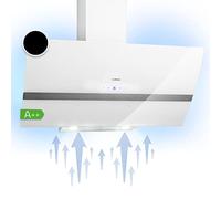 Klarstein Clara 90cm Angled Extractor Fan for Kitchens, Exhaust Extractor Fan Hood w/Dishwasher Safe Aluminium Grease Filter, Powerful 590m³/h Airflow, RGB LED Light, Class A Efficient Hood