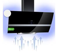 Klarstein Clara 90cm Angled Extractor Fan for Kitchens, Exhaust Hood w/Dishwasher Safe Aluminium Grease Filter, Powerful 509m³/h Airflow, RGB LED Light, Class A Efficient Extractor