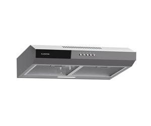 Klarstein Contempo 60 Under Cabinet Hood, 60cm Cooker Hood with 200 m³/h Airflow, LED Lighting, Energy Class C, Aluminium Grease Filters, Recirculation Option, Silver