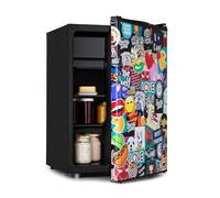 Klarstein Cool Vibe - Refrigerator, 70 litres Small Fridge with Freezer Compartment, Ice Cube Form, VividArt: Door with Stickerbomb Design Print, Black