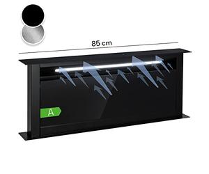 Klarstein Downdraft Cooker Hood, 90cm - Same features as above but bigger, with 714 m³/h airflow boost, 8 modes, LED lights, timer, and no vent needed, in black, 90cm.