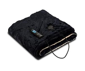 Klarstein Dr. Watson Supersoft Electric Blanket - Blanket, Couch Throw, Power: 120 W, 6 Power Levels, Backlit Display, Washable, 180 x 130 cm, Material: Supersoft TeddyPlush, Beige-Dark Blue