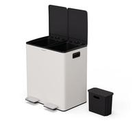 KLARSTEIN EcoVista Kitchen Bin - 40L Waste Separation with 3L Compost Bin, Soft-Close Lid, Stainless Steel, Removable Compartments, Creme