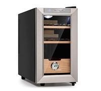 KLARSTEIN El Presidente Cigar Humidor - thermoelectric humidor cabinet with glass door, humidor humidifier with cedar wood shelves, hygrometer, LED interior light, Silver, 23L
