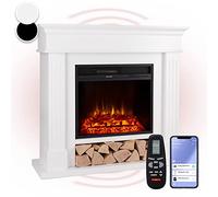 Klarstein Electric Fireplace, Electric Fire and Surround Mantel Suite, 1800W LED Flame Fire Place with Remote Control, Timer, and Auto Temperature Control, Indoor Log Effect Wood Burner, Fan Heater