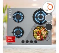Klarstein Gas Cooker, 4 Burners Gas Hob, 8000W Built In Four Ring Electric Hob, Campervan Cooktops Cookers, Stainless Steel Glass Top Wok Burner, 4 Ring Kitchen Stoves LPG Cooker Burners Units