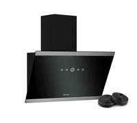Klarstein FlashLine Cooker Hood - 60cm Angled Extractor Hood, Touch Screen, 578 m³/h Air Flow Energy Efficiency, LED Lighting, Quiet 34.5 dB, Black, Ducted & Recirculating