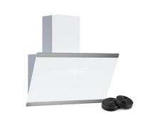 Klarstein FlashLine Cooker Hood - 60cm Angled Extractor Hood, Touch Screen, 578 m³/h Air Flow Energy Efficiency, LED Lighting, Quiet 34.5 dB, White, Ducted & Recirculating
