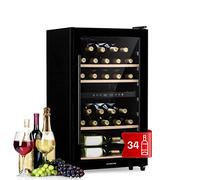 Klarstein Free-standing Wine Cooler Drinks Fridge, Dual Zone Wine Fridges Drinks Cooler, Indoor/Outdoor Small Beer Fridge with Glass Door, UV Protection Refrigerator w/ Touch Pad, 4-22°C, 34 Bottles
