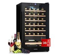 KLARSTEIN Free-standing Wine Cooler Drinks Fridge, Single Zone Wine Fridges Drinks Cooler, Indoor/Outdoor Small Beer Fridge with Glass Door, UV Protection Refrigerator w/Touch Pad, 4-22°C, 36 Bottles