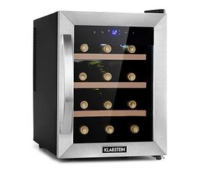 Klarstein Free-standing Wine Cooler Drinks Fridge, Single Zone Wine Fridges Drinks Cooler, Indoor/Outdoor Small Beer Fridge with Glass Door, UV Protection Refrigerator w/Touch Pad, 4-22°C, 12 Bottles