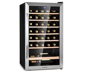 KLARSTEIN Free-standing Wine Cooler Drinks Fridge, Single Zone Wine Fridges Drinks Cooler, Indoor/Outdoor Small Beer Fridge with Glass Door, Refrigerator w/LED Lighting, 4-18°C, 36 Bottles