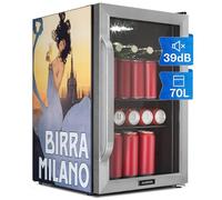 Klarstein Fridge 70L, Small Fridge with Removable Shelves, Quiet Mini Fridge with Glass Door & LED, Small Drinks Fridge, Suitable for Outdoor use, Beer Safe for Bottles, 0-10°C