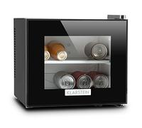 Klarstein Frosty Mini Fridge Refrigerator-Cooler,Cheese Fridge, 10 litres, 65W, EEC B, Removable Glass Trey, LED Lighting Space-Saving,Temperature Range Between 10 and 18 °C, Black, Transparent Door