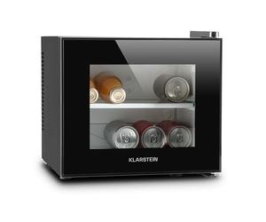 Klarstein Frosty Mini Fridge Refrigerator-Cooler,Cheese Fridge, 10 litres, 65W, EEC B, Removable Glass Trey, LED Lighting Space-Saving,Temperature Range Between 10 and 18 °C, Black, Transparent Door