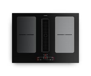 Klarstein Full House Induction Hob with Extractor - 70cm, 4-Zone Flex, 7335W Boost, Integrated Downdraft Extractor 530m³/h, Touch Control, Timer, Child Lock, Glass Ceramic, Built-In Design, Black